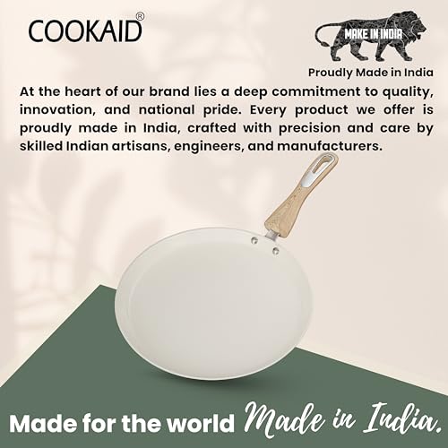COOKAID Dosa Tawa Non Stick 28 cm | Dosa Tawa Ceramic | ISI Certified | Aluminium Body | Low-Oil Cooking, Quick & Even Heating, Gas & Induction Compatible | Velora - Olive Green - Image 5