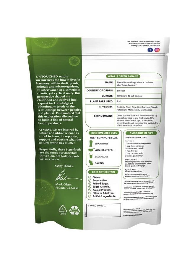 MRM - Nutrition Organic Green Banana Powder | Superfoods | High-Fiber | Flour Alternative | Prebiotic Fiber | 40 Servings - Image 1