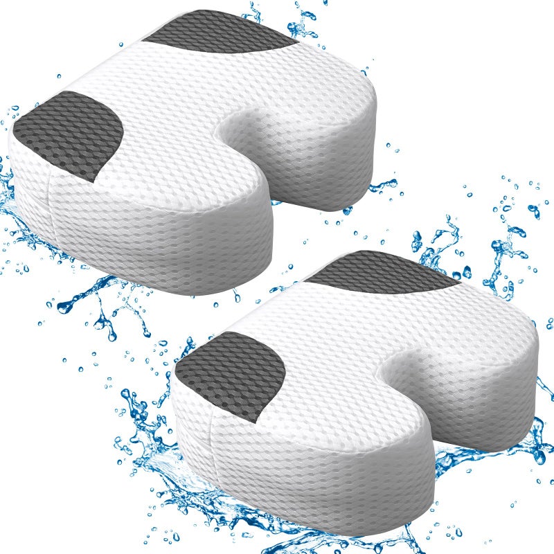 Suzile 2 Pcs Hot Tub Booster Seat Weighted Spa Bathtub Booster Inflatable Cushion Quick Dry Non Slip Bottom Portable Seat with 3D Air Mesh Cover Tub Accessory for Adult Indoor OutdoorWhite Grey - Image 2