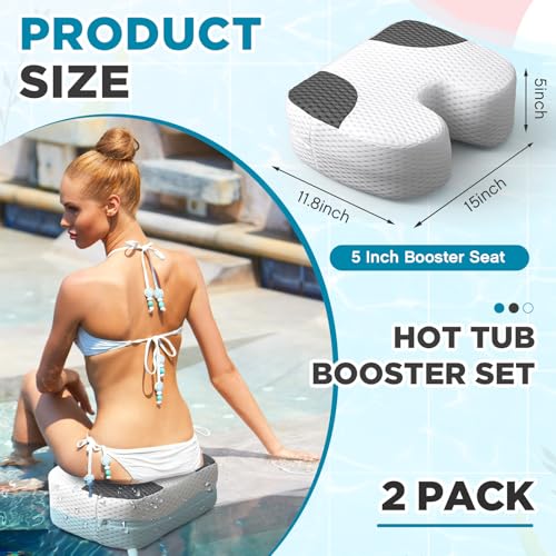 Suzile 2 Pcs Hot Tub Booster Seat Weighted Spa Bathtub Booster Inflatable Cushion Quick Dry Non Slip Bottom Portable Seat with 3D Air Mesh Cover Tub Accessory for Adult Indoor OutdoorWhite Grey - Image 3