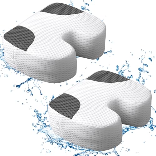 Suzile 2 Pcs Hot Tub Booster Seat Weighted Spa Bathtub Booster Inflatable Cushion Quick Dry Non Slip Bottom Portable Seat with 3D Air Mesh Cover Tub Accessory for Adult Indoor OutdoorWhite Grey - Image 1