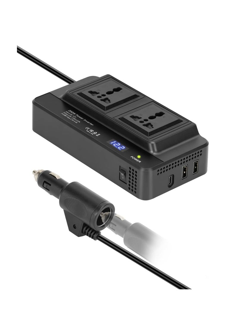 Generic 200W Power Inverter Car Charger Car Inverter 12V to 240V Cigarette Lighter to 3 Pin Plug Dual USB Type C Invert to Charge Laptop, iPad, iPhone, Tablet, Consoles u0026 More  - Image 1