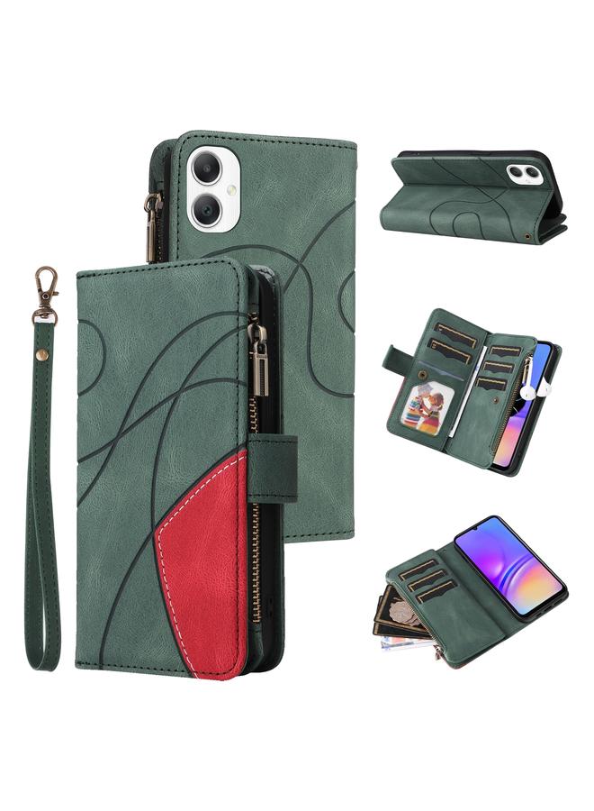 اس-توب جراب لهاتف Samsung Galaxy A06 4G ثنائي اللون مزود بـ 9 فتحات للبطاقات وسحاب ومحفظة جلدية للهاتف - Image 1