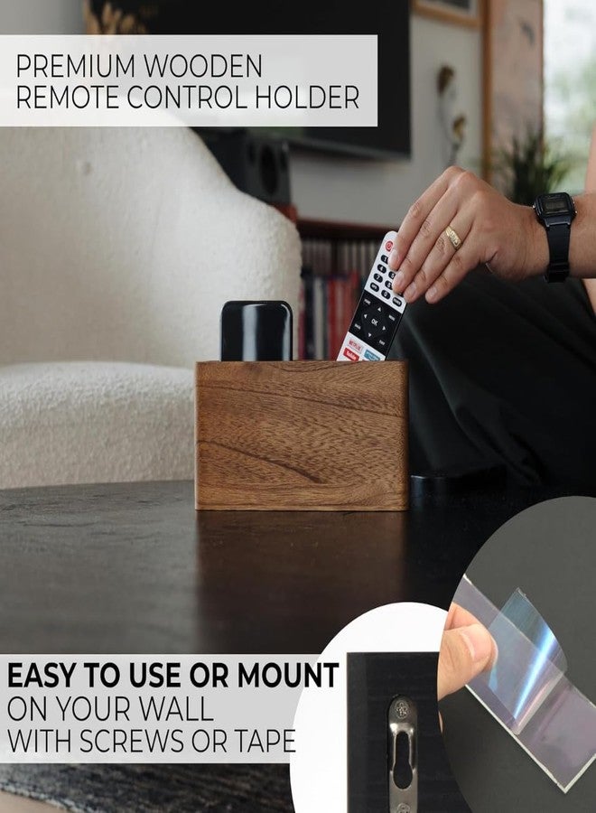 Crysellewoods Premium Remote Control Holder - Easy Install Adhesive Wall Mount Caddy Keeps 3-4 TV Remotes Neatly Organized - Stylish Natural Wood Organizer is Perfect for Any Bed/Living Room (Brown) - Image 3