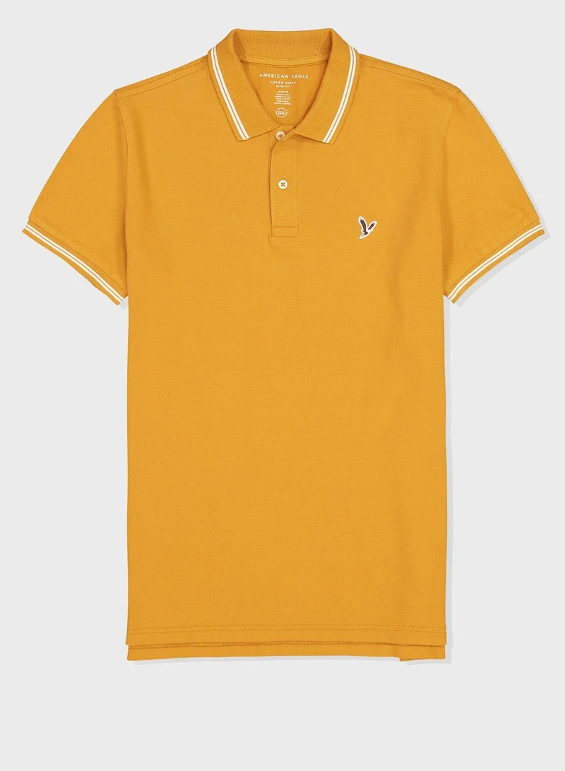 American Eagle Logo Slim Fit Pique Polo