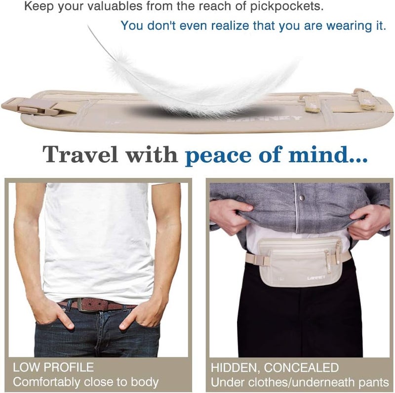 LANNEY Travel Money Belt Hidden Waist Stash Wallet RFID Blocking Anti-Theft Passport Holder for Men Women, Cream - Image 3
