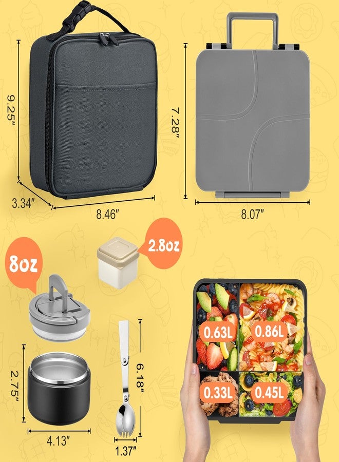 MAXSO Bento Lunch Box Set with 8 oz Soup Thermo, Kids Leakproof 4 Compartments Hot Food Container with Sauce Cup, Ice Pack and Lunch Bag, Child Insulated Food Jar for School - Black - Image 5