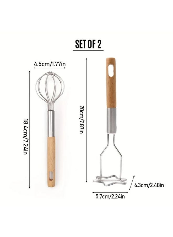 1 قطعة مضغطة البطاطس وخفاقة البيض متعددة الوظائف بمقبض خشبي لأدوات الخبز والمطبخ - Image 2