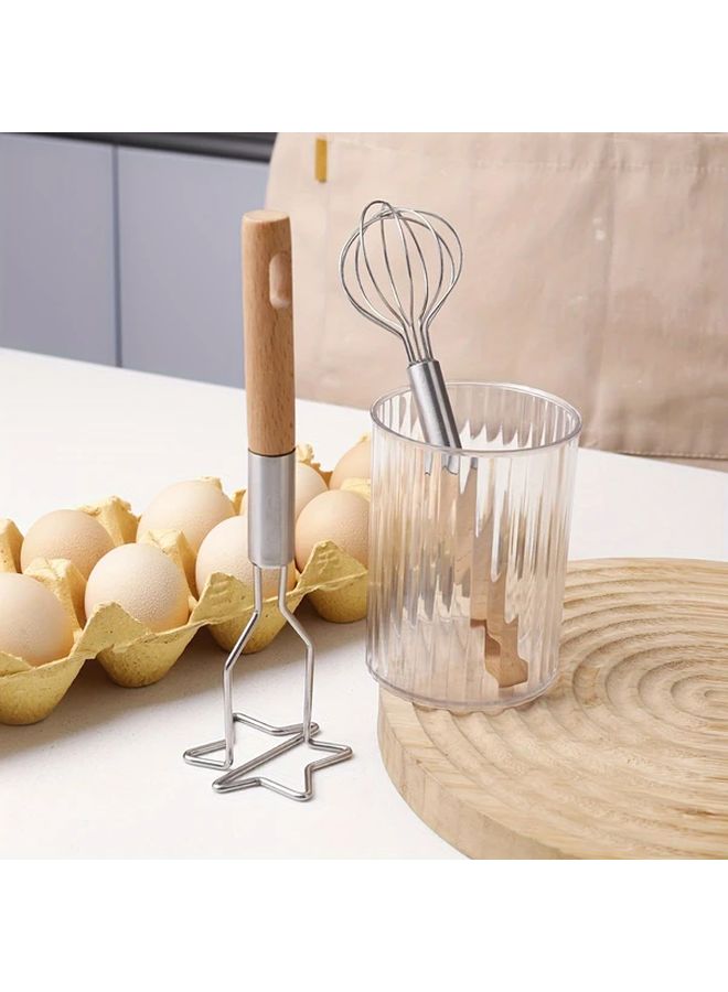 1 قطعة مضغطة البطاطس وخفاقة البيض متعددة الوظائف بمقبض خشبي لأدوات الخبز والمطبخ - Image 5