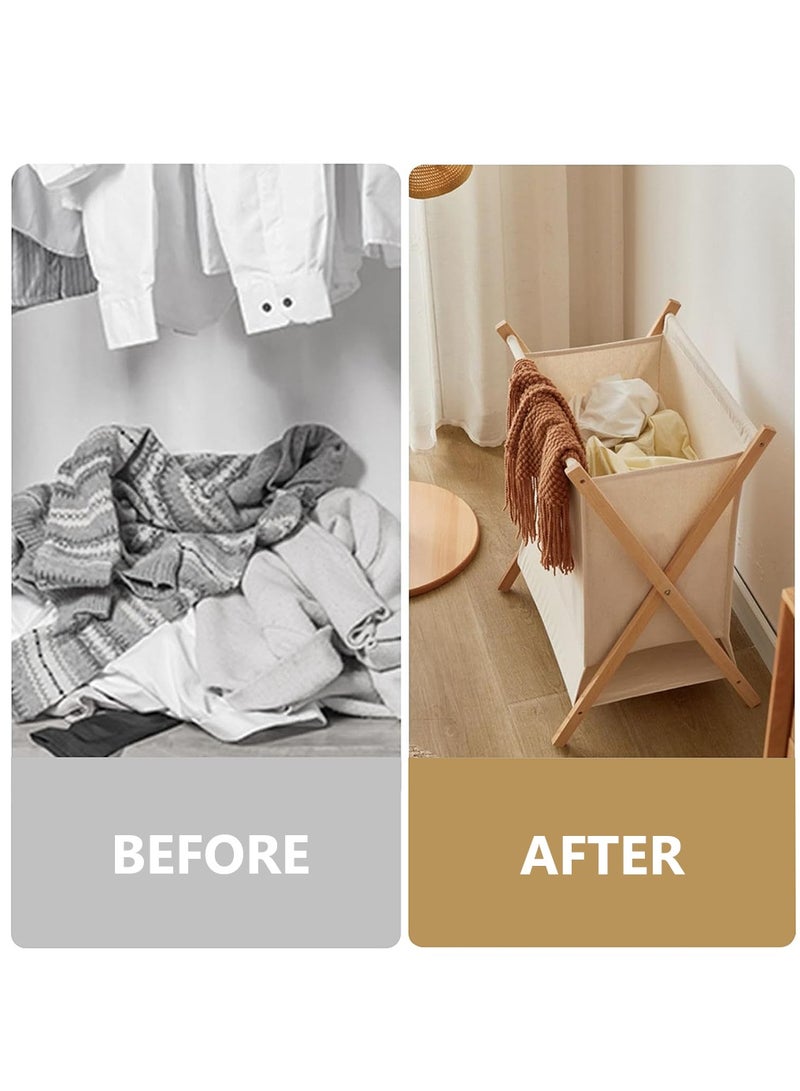 Laundry Hamper, Folding Laundry Basket with Removable Liner Bag, Bamboo Laundry Organizer for Household(Beige) - Image 4