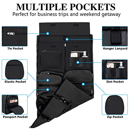 TIBES Garment Bag for Travel With Toiletry Bag Convertible Carry On Weekender Bag Large Travel Duffel Bags for Women 2 in 1 Hanging Suitcase Suit Travel Bags for Women & Men 3pcs Set (G-Black) - Image 2