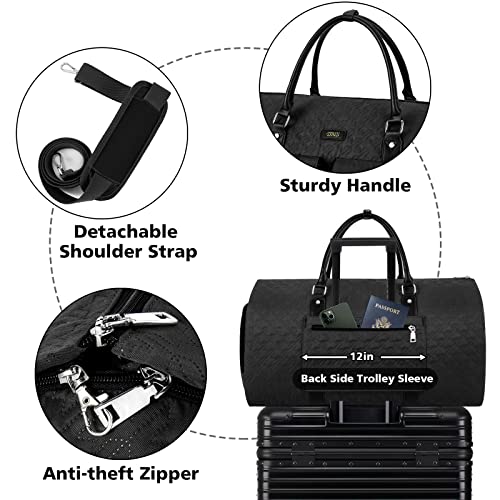 TIBES Garment Bag for Travel With Toiletry Bag Convertible Carry On Weekender Bag Large Travel Duffel Bags for Women 2 in 1 Hanging Suitcase Suit Travel Bags for Women & Men 3pcs Set (G-Black) - Image 3