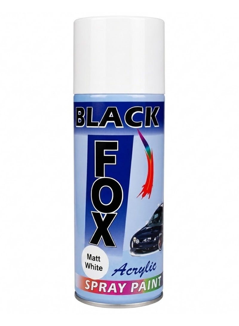 بلاك فوكس طلاء بخاخ أكريليك "بلاك فوكس" (BLACK FOX) باللون الأبيض المطفي (400 مل) - طلاء سريع الجفاف ومتعدد الأسطح (للمعدن، الخشب، الزجاج، القماش، الأثاث، والجدران) - مثالي للأعمال اليدوية، وتعديلات السيارات، واللمسات النهائية الملساء - حماية وتزيين للأسطح الداخلية والخارجية. - Image 1