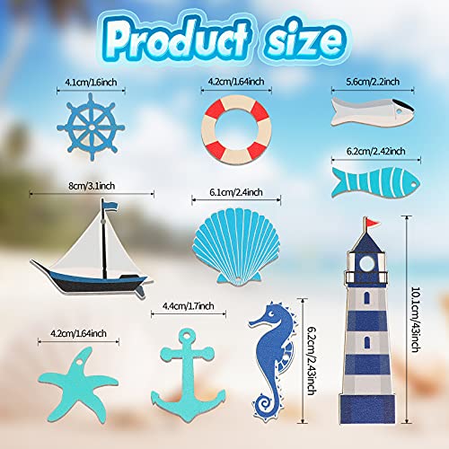 Maitys 40 Pieces Coastal Cruise Ship Miniature Beach Themed Arts and Crafts Wood Anchor Decor Steering Wheel Lighthouse Starfish Seashell Seahorse Sailboat Wall Decor for Home Wall Decor Crafts - Image 2