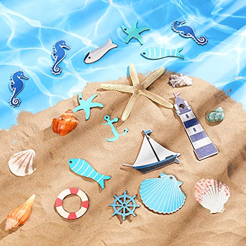 Maitys 40 Pieces Coastal Cruise Ship Miniature Beach Themed Arts and Crafts Wood Anchor Decor Steering Wheel Lighthouse Starfish Seashell Seahorse Sailboat Wall Decor for Home Wall Decor Crafts - Image 4
