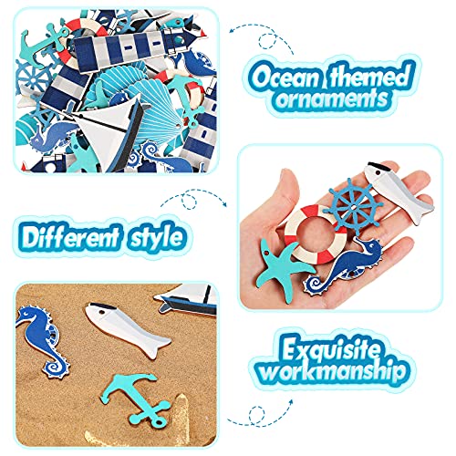 Maitys 40 Pieces Coastal Cruise Ship Miniature Beach Themed Arts and Crafts Wood Anchor Decor Steering Wheel Lighthouse Starfish Seashell Seahorse Sailboat Wall Decor for Home Wall Decor Crafts - Image 3
