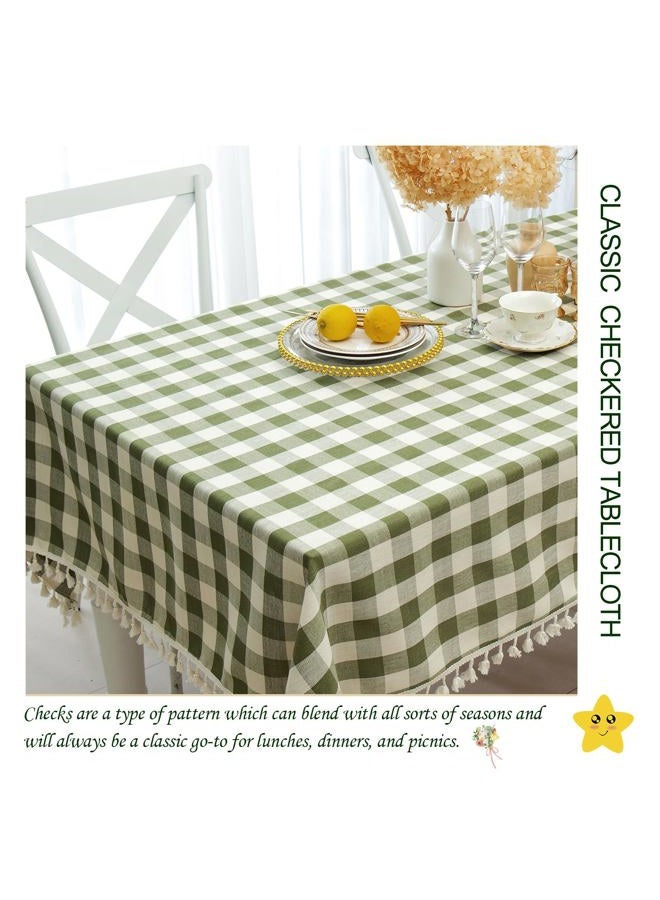 Midsummer Breeze Checkered Tablecloth Rectangle, Heavy Weight Wrinkle Free Cotton Linen Table Cloth Plaid Table Cover for Spring Summer Picnic Kitchen Dinner Restaurant Outdoor Party（55x84”,Green - Image 3