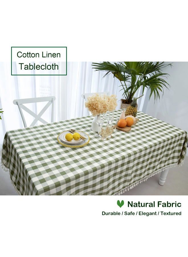 Midsummer Breeze Checkered Tablecloth Rectangle, Heavy Weight Wrinkle Free Cotton Linen Table Cloth Plaid Table Cover for Spring Summer Picnic Kitchen Dinner Restaurant Outdoor Party（55x84”,Green - Image 5