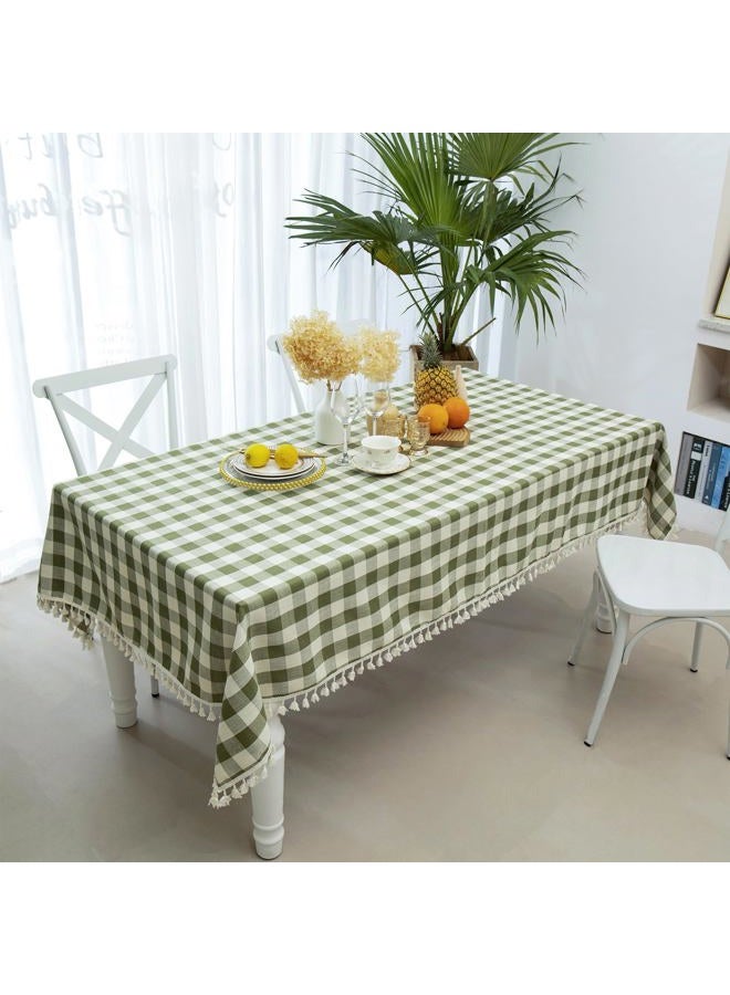 Midsummer Breeze Checkered Tablecloth Rectangle, Heavy Weight Wrinkle Free Cotton Linen Table Cloth Plaid Table Cover for Spring Summer Picnic Kitchen Dinner Restaurant Outdoor Party（55x84”,Green - Image 2
