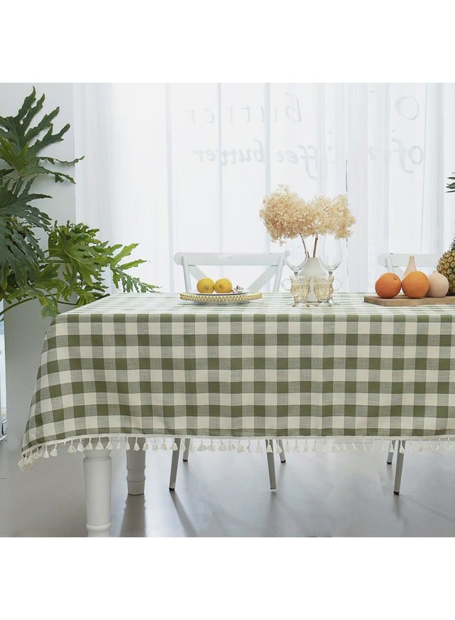 Midsummer Breeze Checkered Tablecloth Rectangle, Heavy Weight Wrinkle Free Cotton Linen Table Cloth Plaid Table Cover for Spring Summer Picnic Kitchen Dinner Restaurant Outdoor Party（55x84”,Green - Image 1