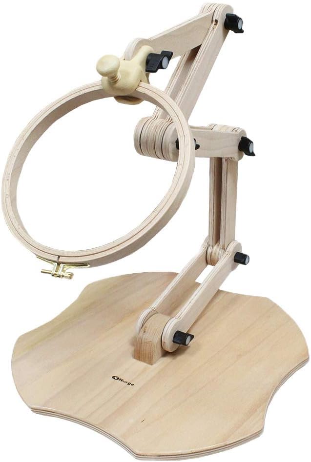 Nurge Adjustable Embroidery Floor Stand Cross Stitch Hoop Holder Hand Polished Natural Wood 1905 - Image 1