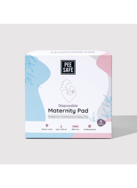 PeeSafe Disposable Maternity Pads, Extra Soft & Anti-Leakage with elastic sides, Antibacterial, absorbs up to 750ml fluids, 480 mm XXXL - 8 pads