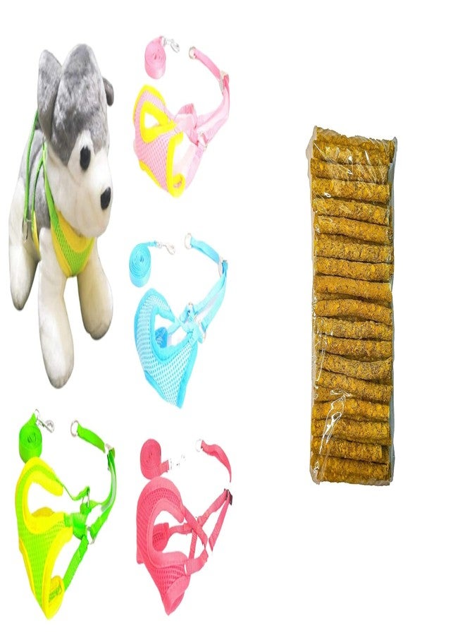 Penta Paws Padded Harness for Small Puppy/Vest Harnesses Cat/Dog Training Collar Nylon Leash and Munchy Sticks for Dogs of All Life Stages, Chicken Flavoured Chew Sticks (Yellow Colour) 1 KG Pack