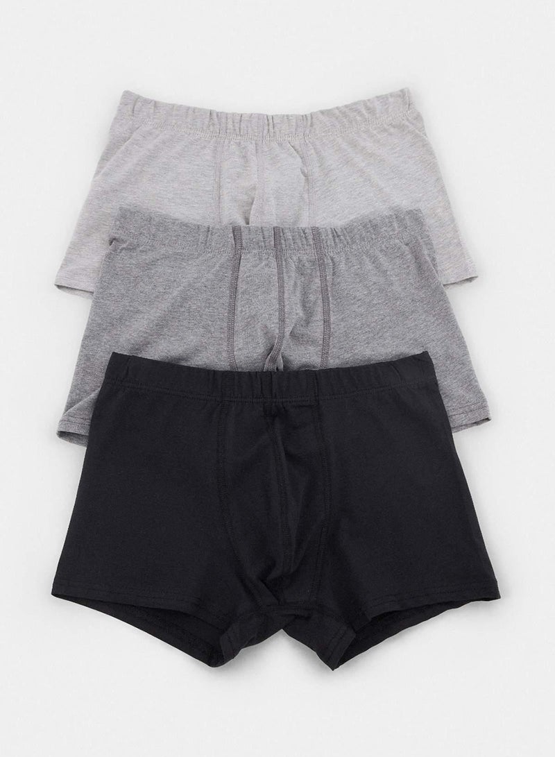 trendyol Black-Anthracite-Grey Melange 3-Pack Cotton Flexible Curved Waist Boxer - Image 1