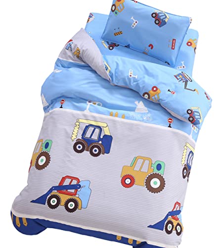 J-pinno Cars Digger Tractors Bulldozers Boys Girls Cartoon Duvet Cover + Pillowcase Set, Zipper Closure, 100% Percale Cotton, for Kids Crib Toddler Bedding Decoration Gift (Crib 47" X 59", Cars) - Image 1