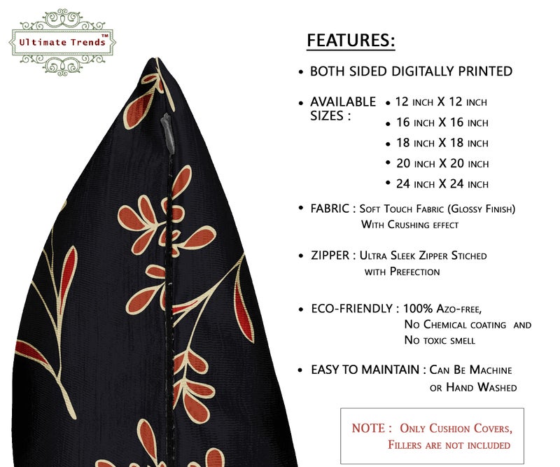 Ultimate Trends Polyester Digital Modern Printed Cushion Cover 16x16 Set of 5, Red Black (UTCC-1030_ 16) - Image 3