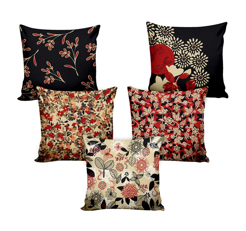 Ultimate Trends Polyester Digital Modern Printed Cushion Cover 16x16 Set of 5, Red Black (UTCC-1030_ 16) - Image 2