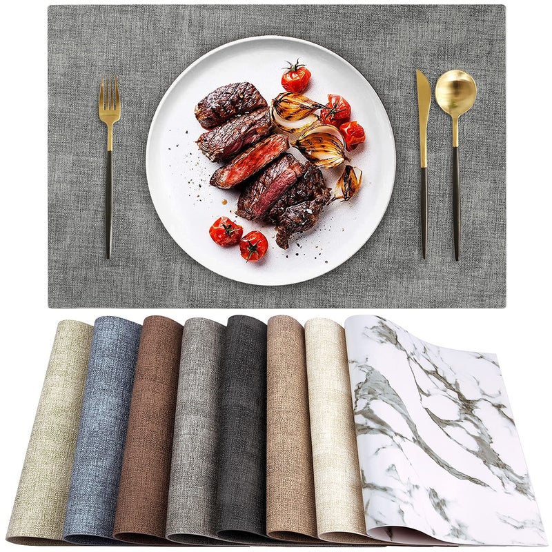 LANDVIEW Leather Heat Resistant Placemats Set of 6 Waterproof Wipeable Washable PU Table MatsEasy to Clean AntiSlip Place Mats Light Grey 6