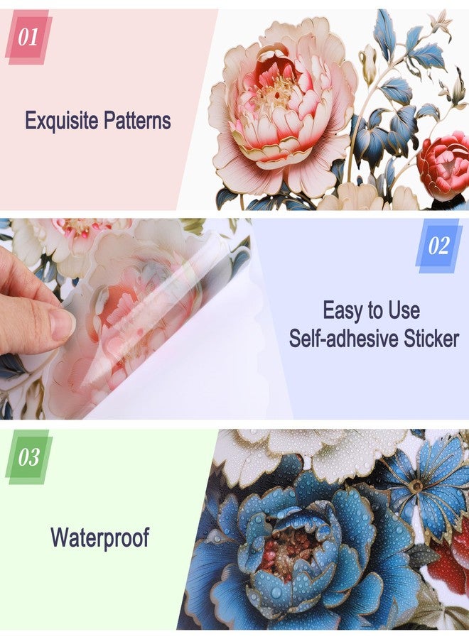 DRWSSR 3 Sheets Toilet Seat Lid Stickers Gold Peony Butterflies Bathroom Toilet Seat Lid Cover Decals DIY Removable Bouquet Stickers for Cistern Bathroom WC Restroom Power Switch Home Decor (B) - Image 3