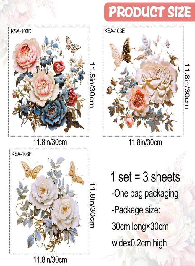 DRWSSR 3 Sheets Toilet Seat Lid Stickers Gold Peony Butterflies Bathroom Toilet Seat Lid Cover Decals DIY Removable Bouquet Stickers for Cistern Bathroom WC Restroom Power Switch Home Decor (B) - Image 2