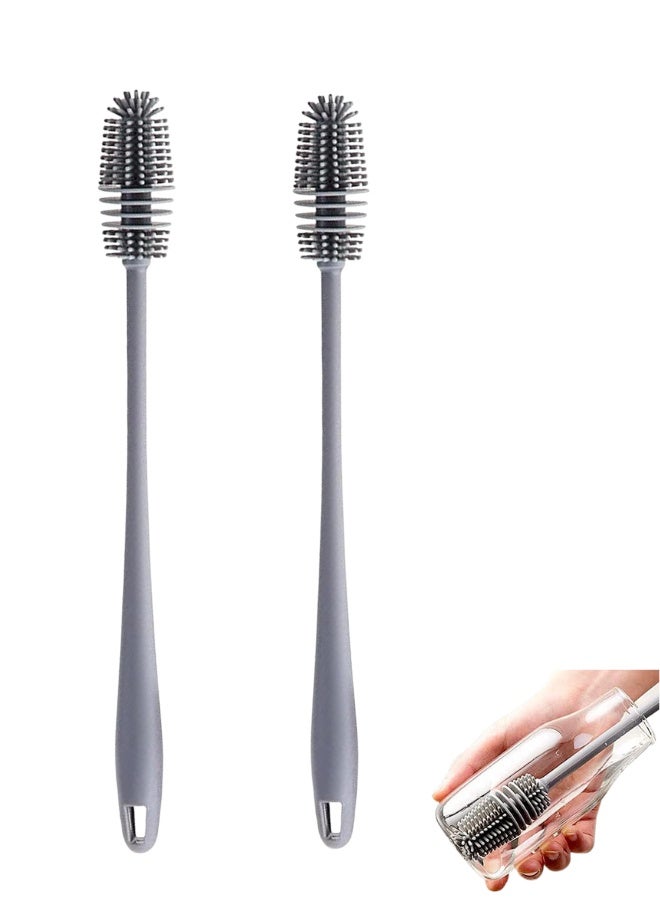 Long Handle Silicone Bottle Cleaning Brush, Non-Scratch Baby Bottle and Milk Bottle Washer for Tumblers, Thermos, Vacuum Cups,Flexible Reusable Cleaner-2PCS (Grey) - Image 1