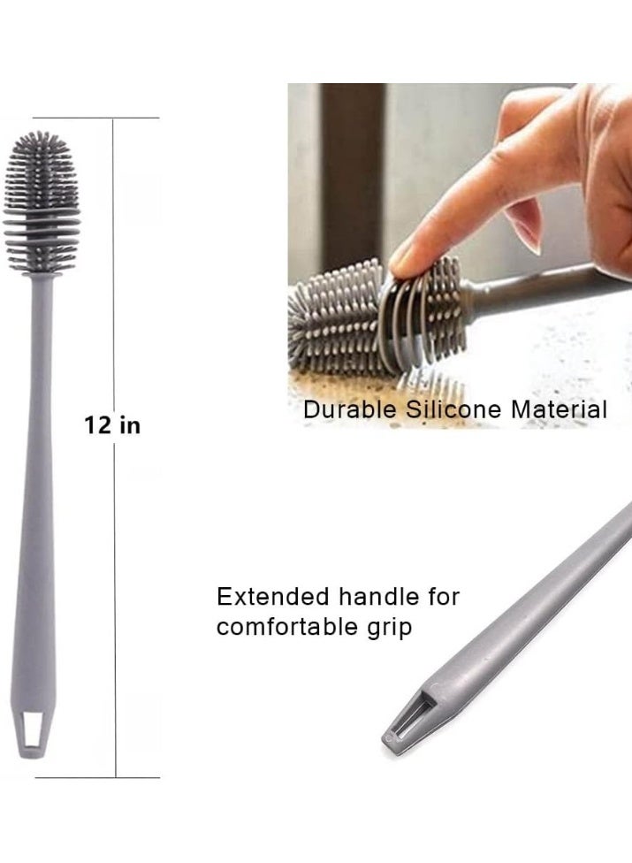 Long Handle Silicone Bottle Cleaning Brush, Non-Scratch Baby Bottle and Milk Bottle Washer for Tumblers, Thermos, Vacuum Cups,Flexible Reusable Cleaner-2PCS (Grey) - Image 2