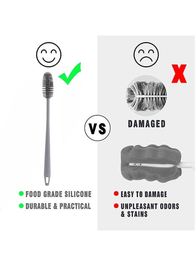 Long Handle Silicone Bottle Cleaning Brush, Non-Scratch Baby Bottle and Milk Bottle Washer for Tumblers, Thermos, Vacuum Cups,Flexible Reusable Cleaner-2PCS (Grey) - Image 4