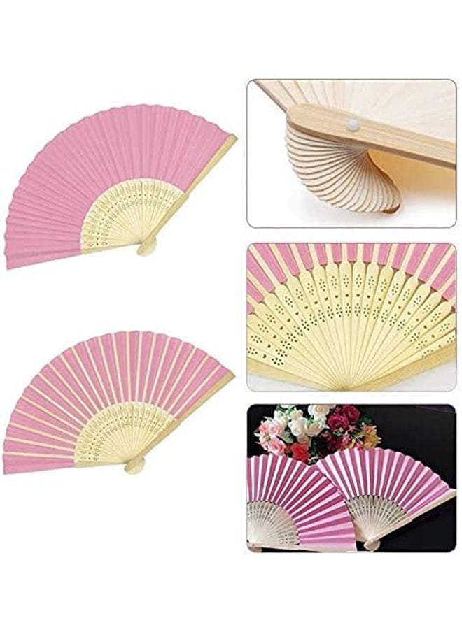 Ocean Paper Folding Fans, Chinese Bamboo Paper Pocket Fan, Vintage Handheld Fan, Handmade DIY Folding Fan for Wedding Gift, Party, DIY, Home Decoration, Pink  - Image 3