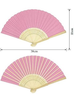 Ocean Paper Folding Fans, Chinese Bamboo Paper Pocket Fan, Vintage Handheld Fan, Handmade DIY Folding Fan for Wedding Gift, Party, DIY, Home Decoration, Pink  - Image 2