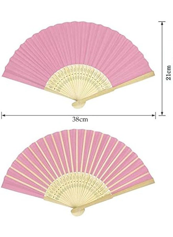 Ocean Paper Folding Fans, Chinese Bamboo Paper Pocket Fan, Vintage Handheld Fan, Handmade DIY Folding Fan for Wedding Gift, Party, DIY, Home Decoration, Pink  - Image 2