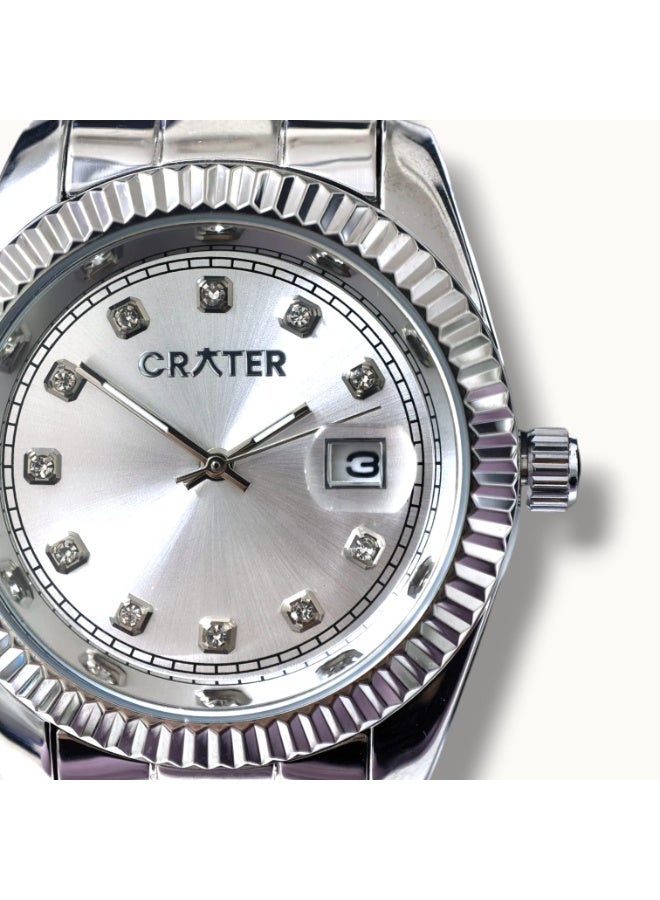 كريتر  طقم رجالي فاخر يتكون من ساعة تصميم ملكي من الستانلس ستيل، مينا كلاسيكي مع عرض التاريخ مقاومة للماء وسبحة وقلم وازرار اكمام - Image 3