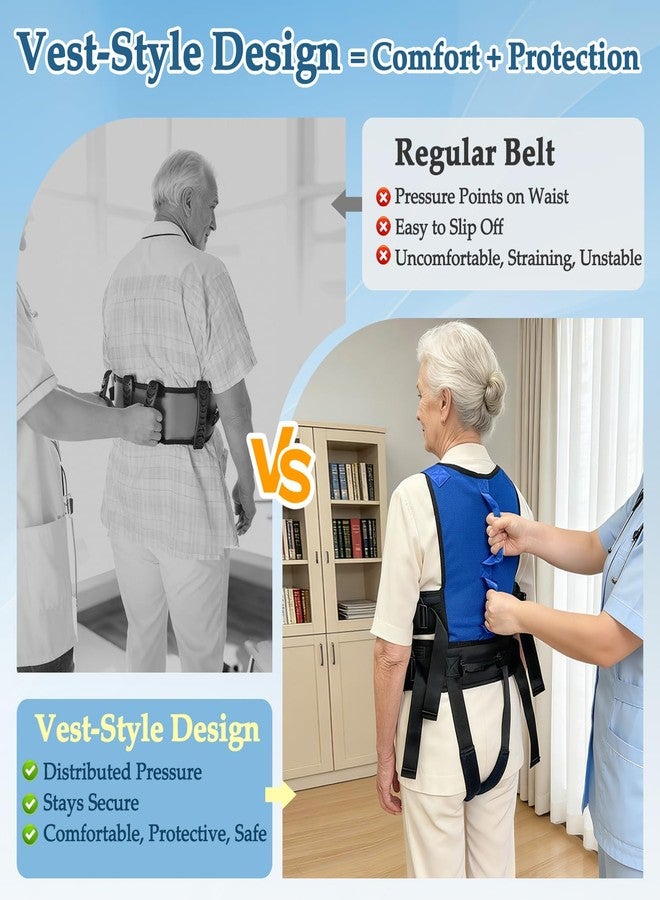 KAVIL Gait Belt for Seniors Transfer Gate Belt for Elderly Lifting with 8 Handles Physical Therapy Lift Assist Patient Fall Prevention Medical Walking Standing Aids Supports Safety Harness (Mesh - Blue) - Image 5