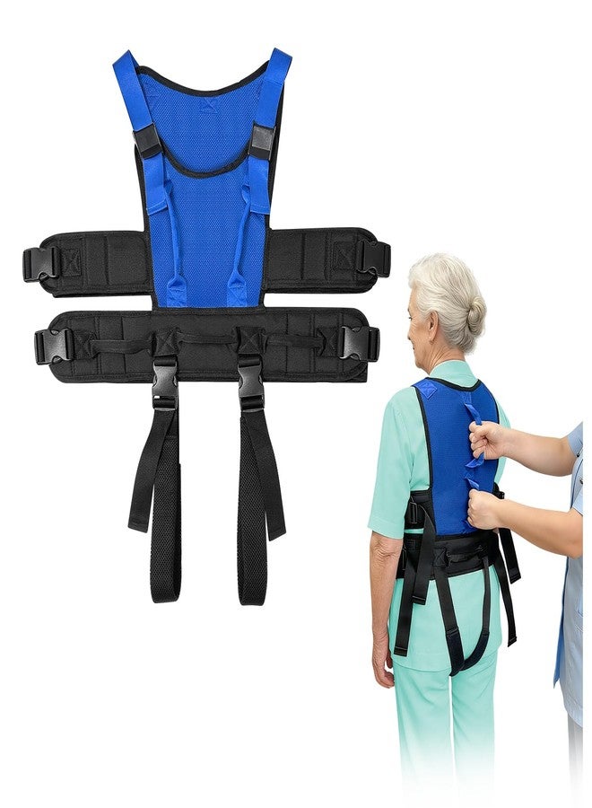 KAVIL Gait Belt for Seniors Transfer Gate Belt for Elderly Lifting with 8 Handles Physical Therapy Lift Assist Patient Fall Prevention Medical Walking Standing Aids Supports Safety Harness (Mesh - Blue) - Image 1