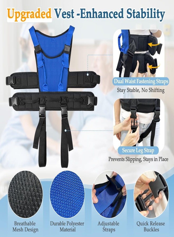 KAVIL Gait Belt for Seniors Transfer Gate Belt for Elderly Lifting with 8 Handles Physical Therapy Lift Assist Patient Fall Prevention Medical Walking Standing Aids Supports Safety Harness (Mesh - Blue) - Image 2