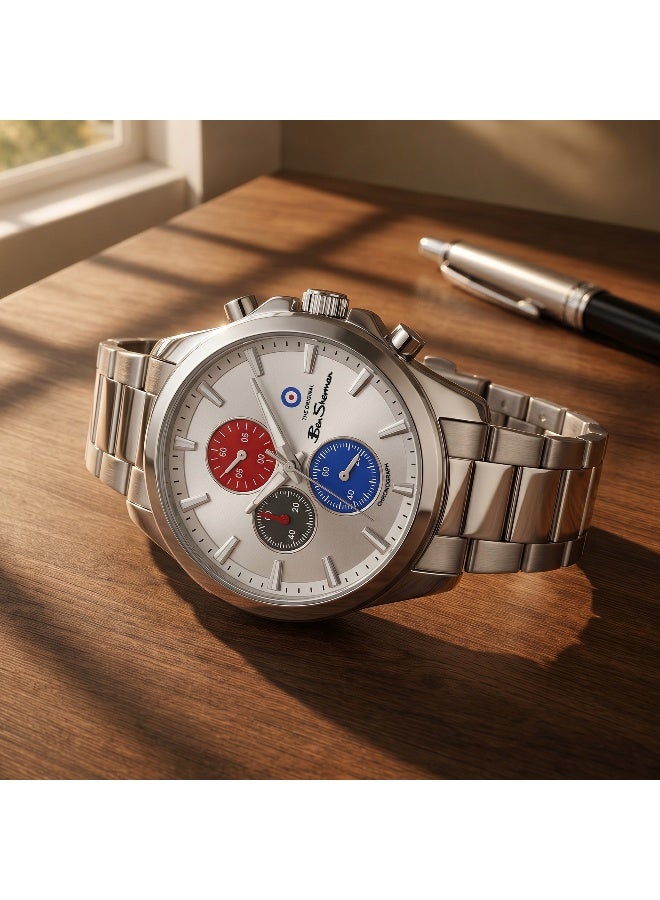 Ben Sherman Oxford Silver Dial Stainless Steel Bracelet Chronograph Watch for Men, 44mm - Image 4