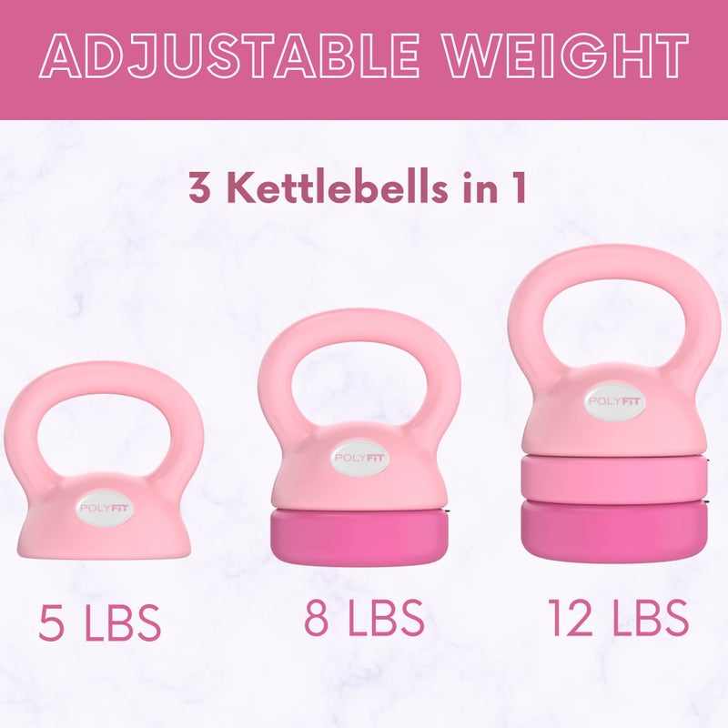 Polyfit Adjustable Kettlebell | 5 lb - 12 lb | Kettlebell Weights Set for Home Gym (PINK) - Image 2