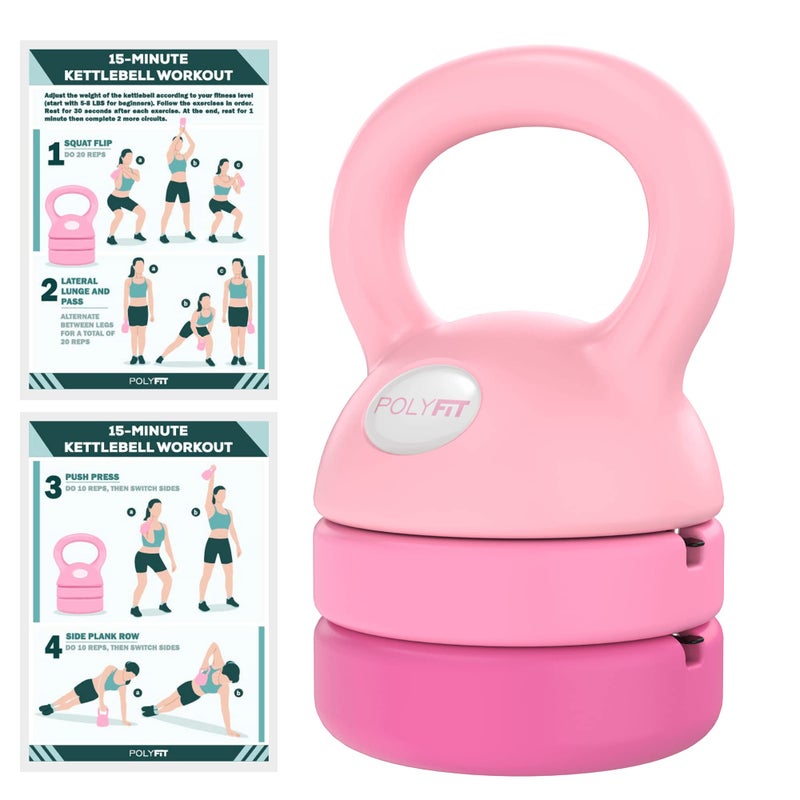 Polyfit Adjustable Kettlebell | 5 lb - 12 lb | Kettlebell Weights Set for Home Gym (PINK) - Image 1