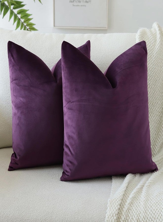 مجموعة من غطائي وسادة مزخرفين مخمليين ناعمين من OTOSTAR مقاس 18 × 18 بوصة، غطاء وسادة مربع سادة، أغطية وسائد للأريكة وغرفة النوم وغرفة المعيشة (أرجواني باذنجاني) - Image 1