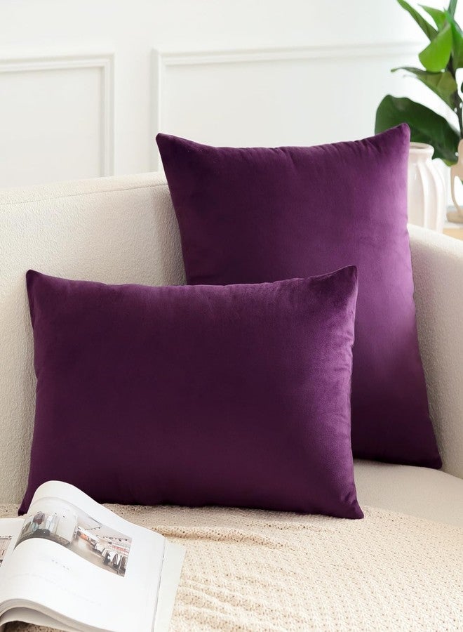 مجموعة من غطائي وسادة مزخرفين مخمليين ناعمين من OTOSTAR مقاس 18 × 18 بوصة، غطاء وسادة مربع سادة، أغطية وسائد للأريكة وغرفة النوم وغرفة المعيشة (أرجواني باذنجاني) - Image 3