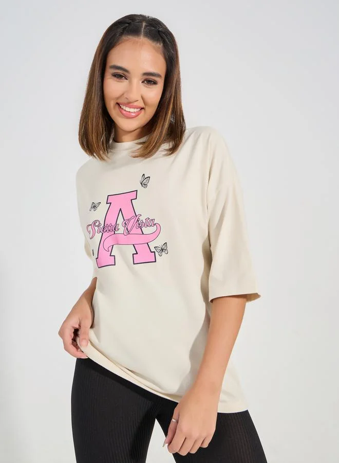ستايلي Oversized Sierra Graphic Print Dropped Shoulder T-Shirt